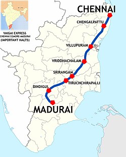 Vaigai Express (Madurai-Chennai) Route map.jpg