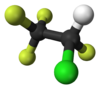 Ball-and-stick model of 2-chloro-1,1,1,2-tetrafluoroethane